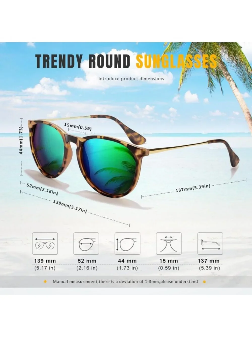 Trendy Vintage Round Mirrored Sunglasses for Women & Men - Polarized UV